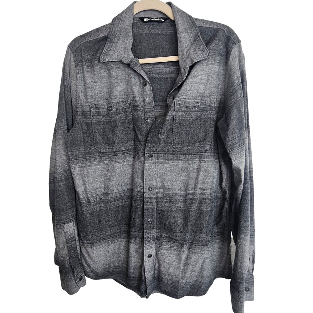 Travis Mathew Mens Striped Flannel Shirt Sz M Minimalist Preppy Grunge Skater